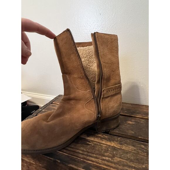 UGG Keppler Chestnut Brown Suede Moto Boots Sheep Wool Lined Heeled Sz 10 Boho - Picture 12 of 14